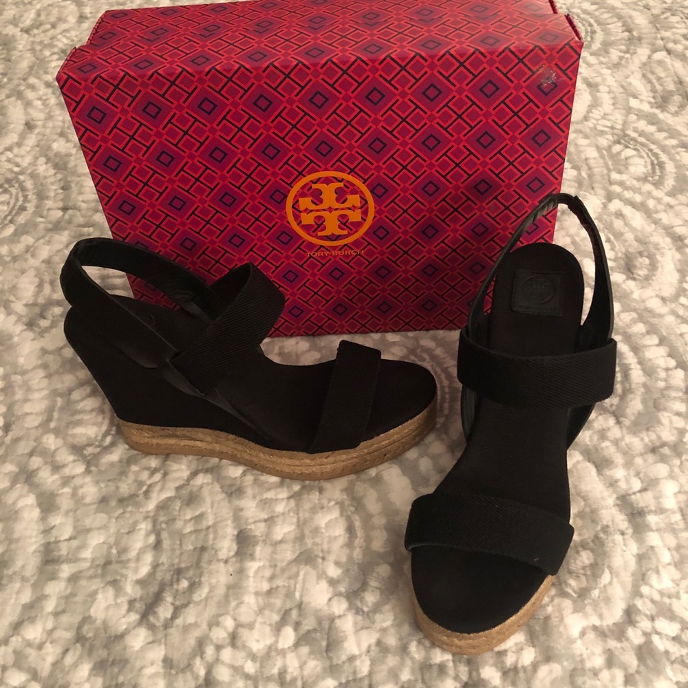 Tory Burch Black Espadrille Wedge Heel
